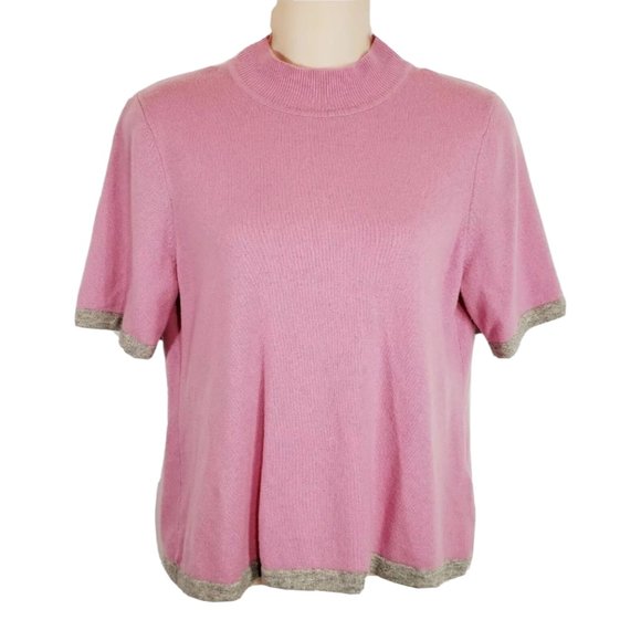 SALE!    Montini 88 Cashmere Top Small S Pink Blouse Stretch Short Sleeve Shirt - Picture 1 of 6